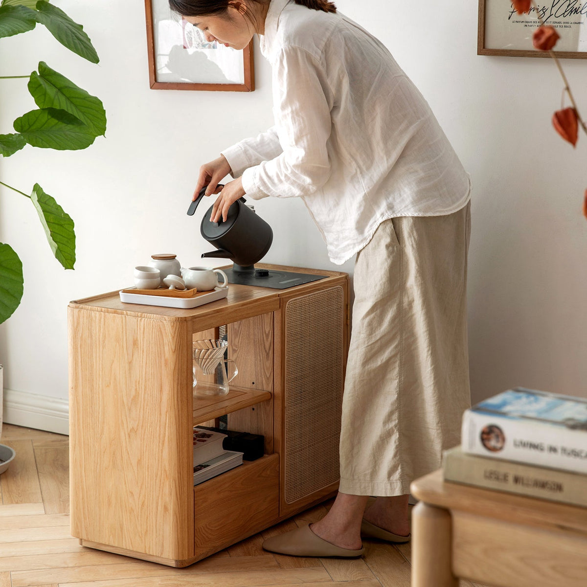 Scandinavian Oak Wood Wheel Tea Side Table VINE