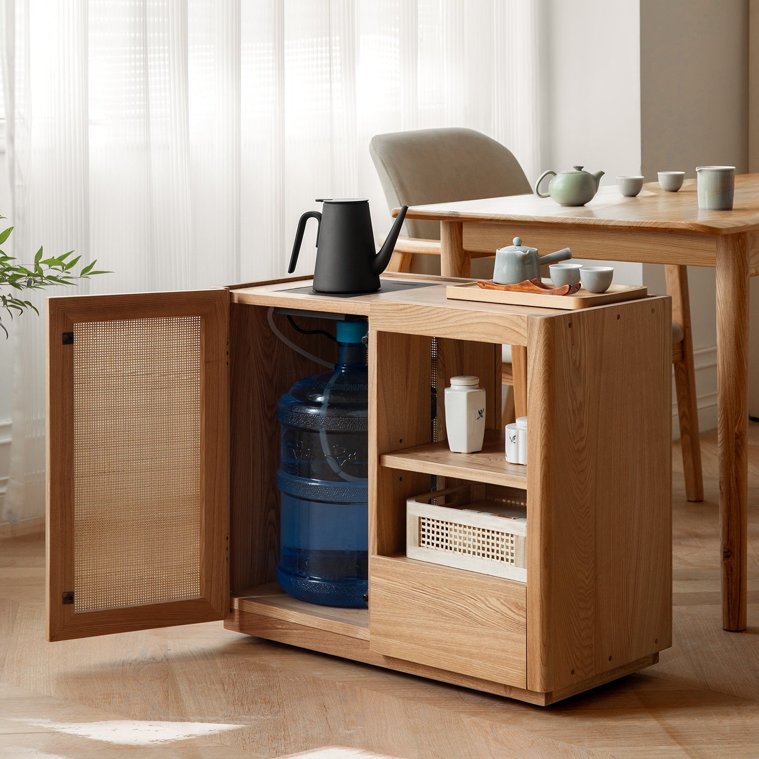 Scandinavian Oak Wood Wheel Tea Side Table VINE