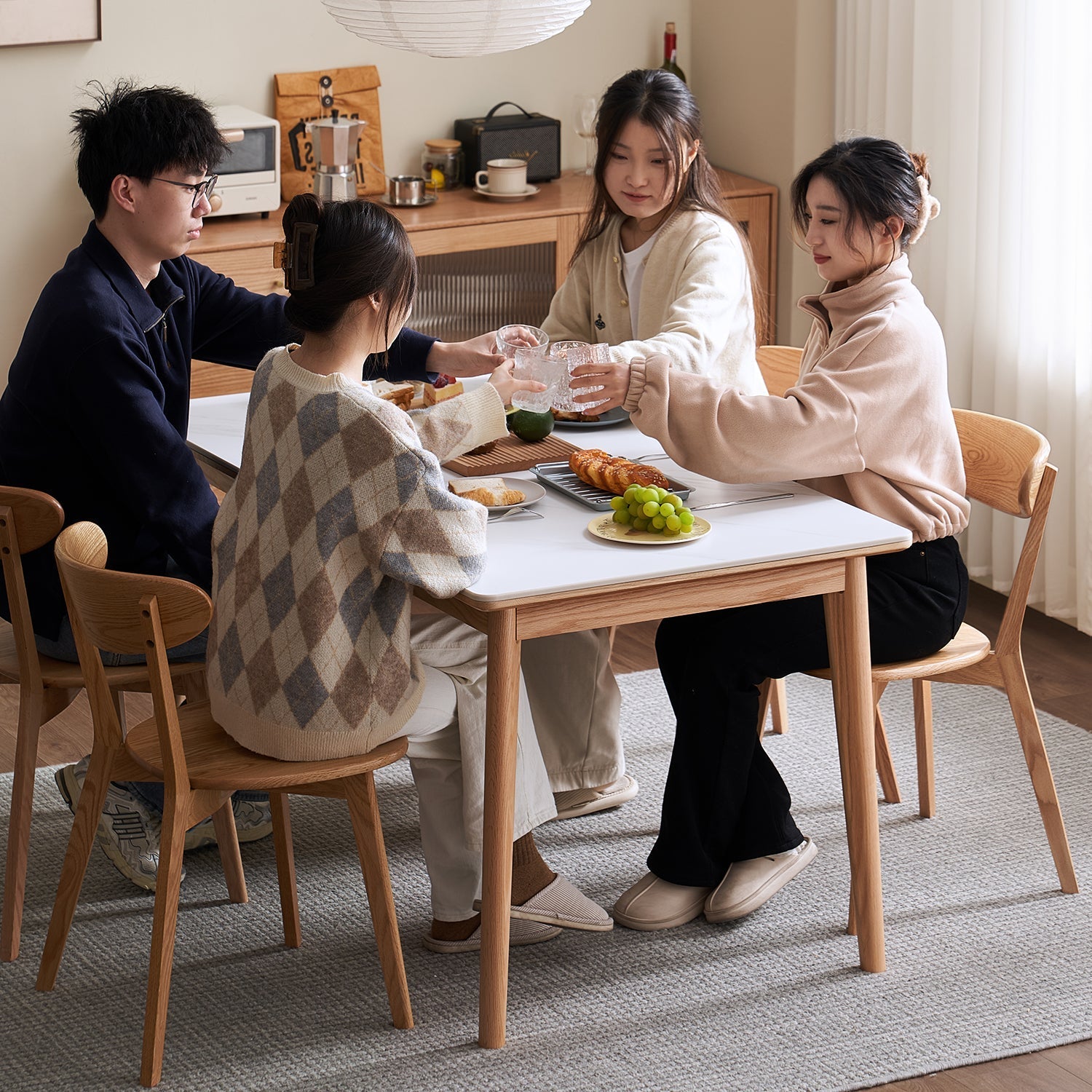Scandinavian Sintered Stone Oak Wood Dining Table JADEN