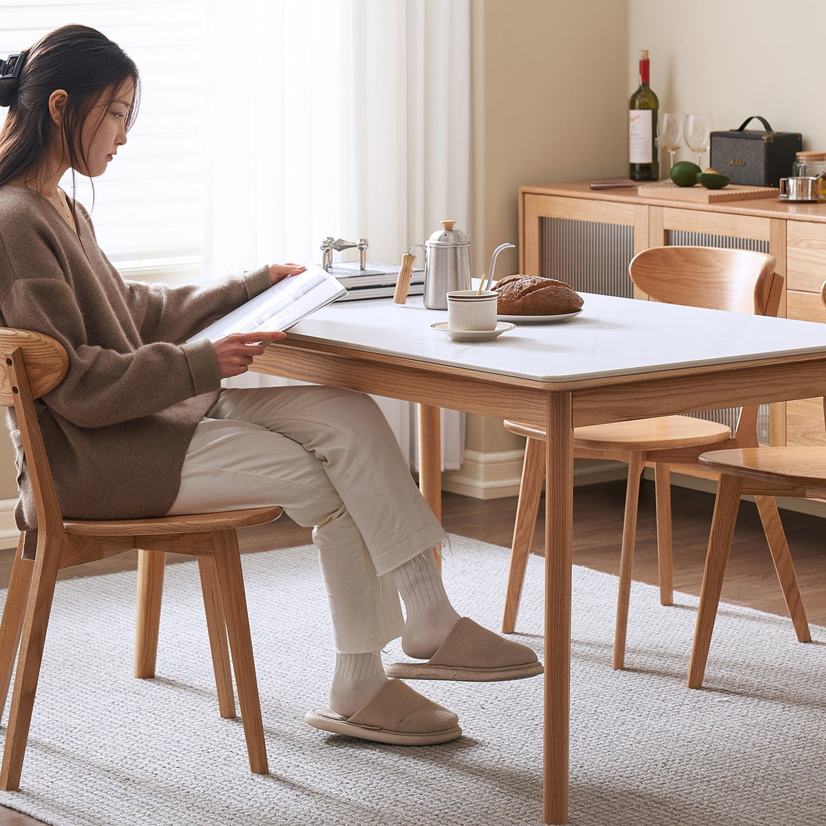 Scandinavian Sintered Stone Oak Wood Dining Table JADEN