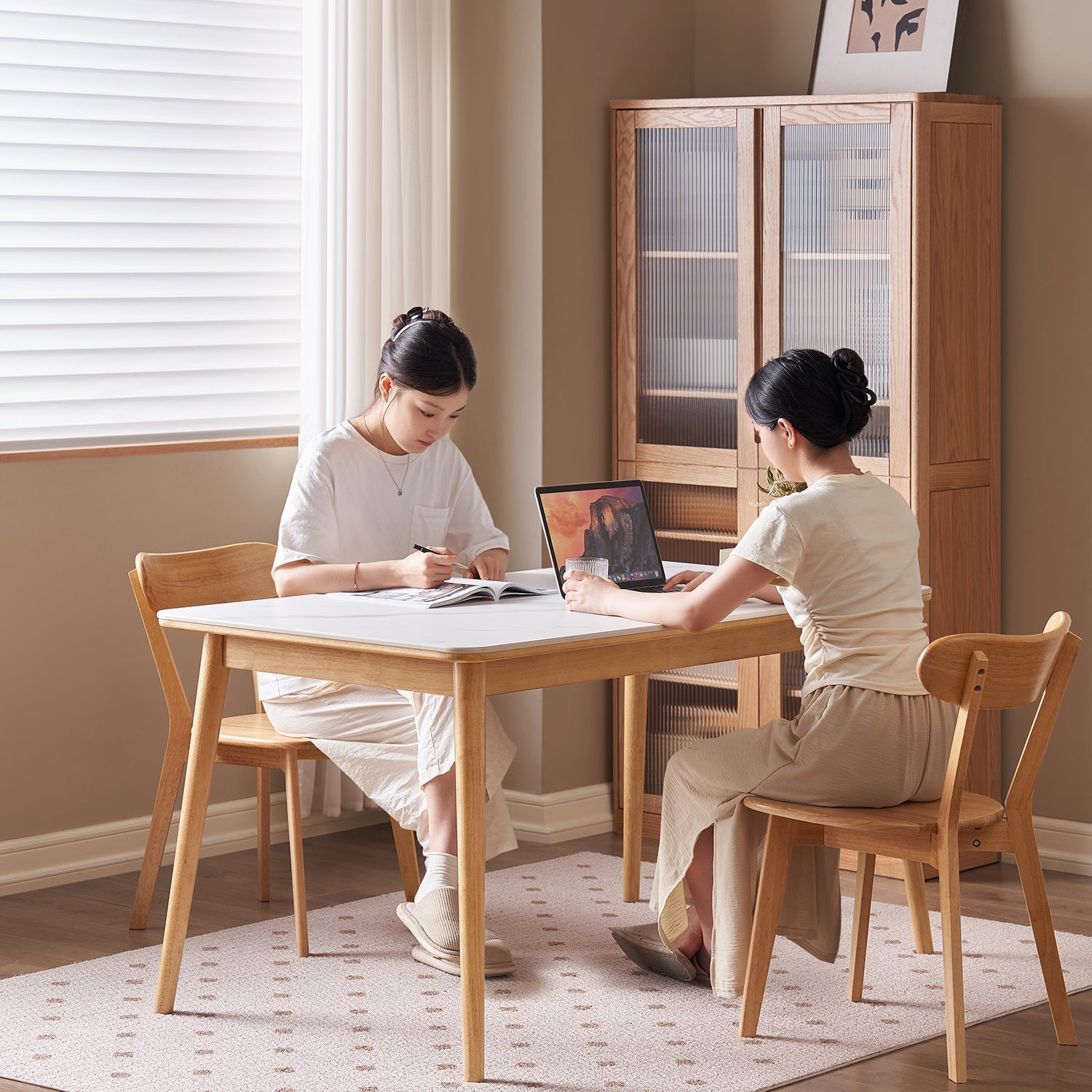 Scandinavian Sintered Stone Rubber Wood Dining Table ROWAN