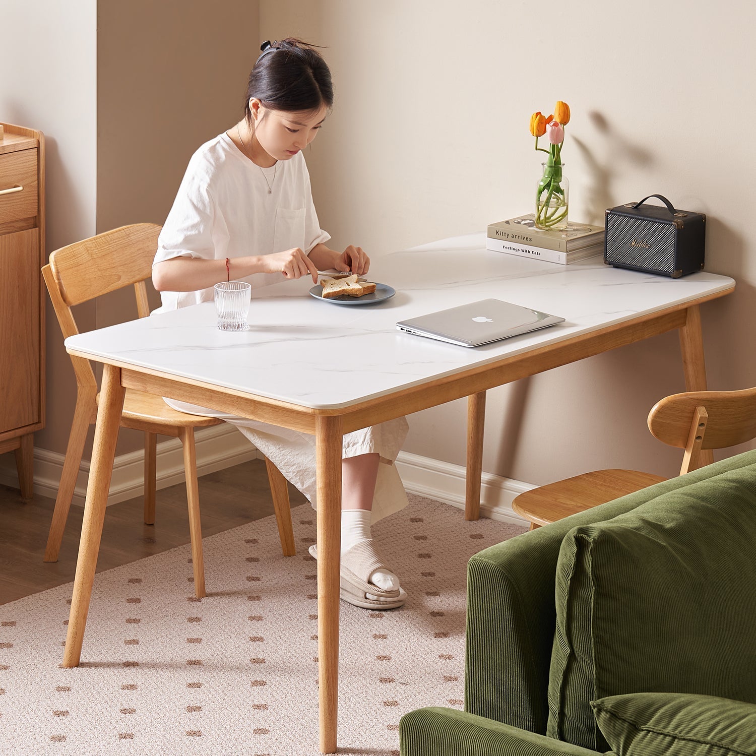 Scandinavian Sintered Stone Rubber Wood Dining Table ROWAN