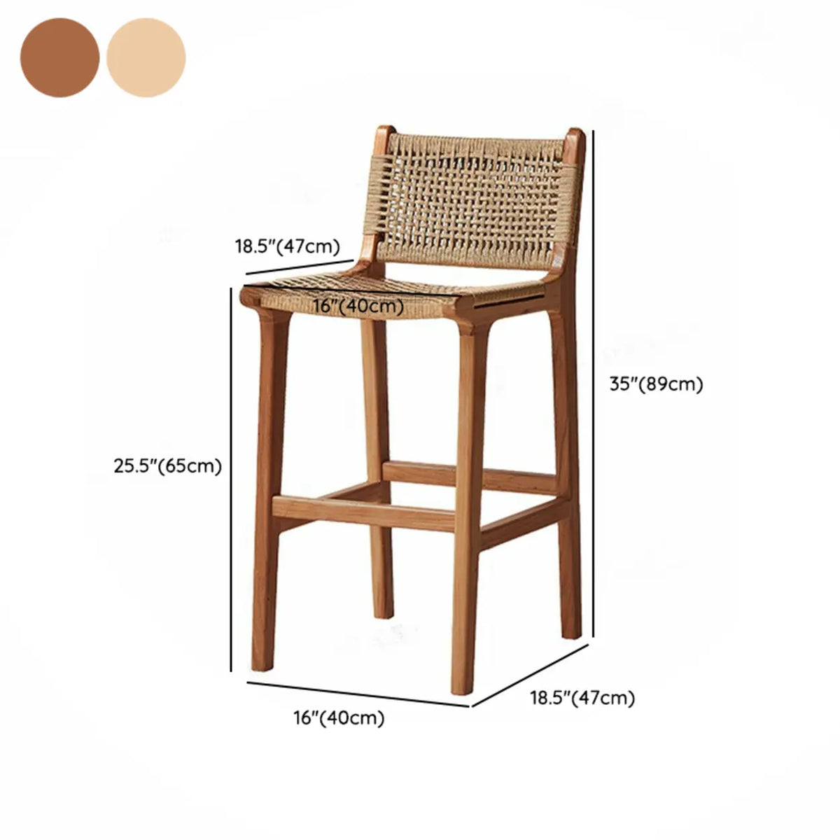 Scandinavian Woven Rope Wood Bar Stool with Low Back