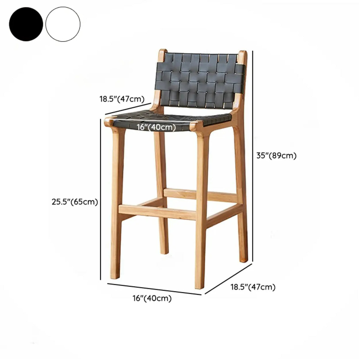 Scandinavian Woven Rope Wood Bar Stool with Low Back