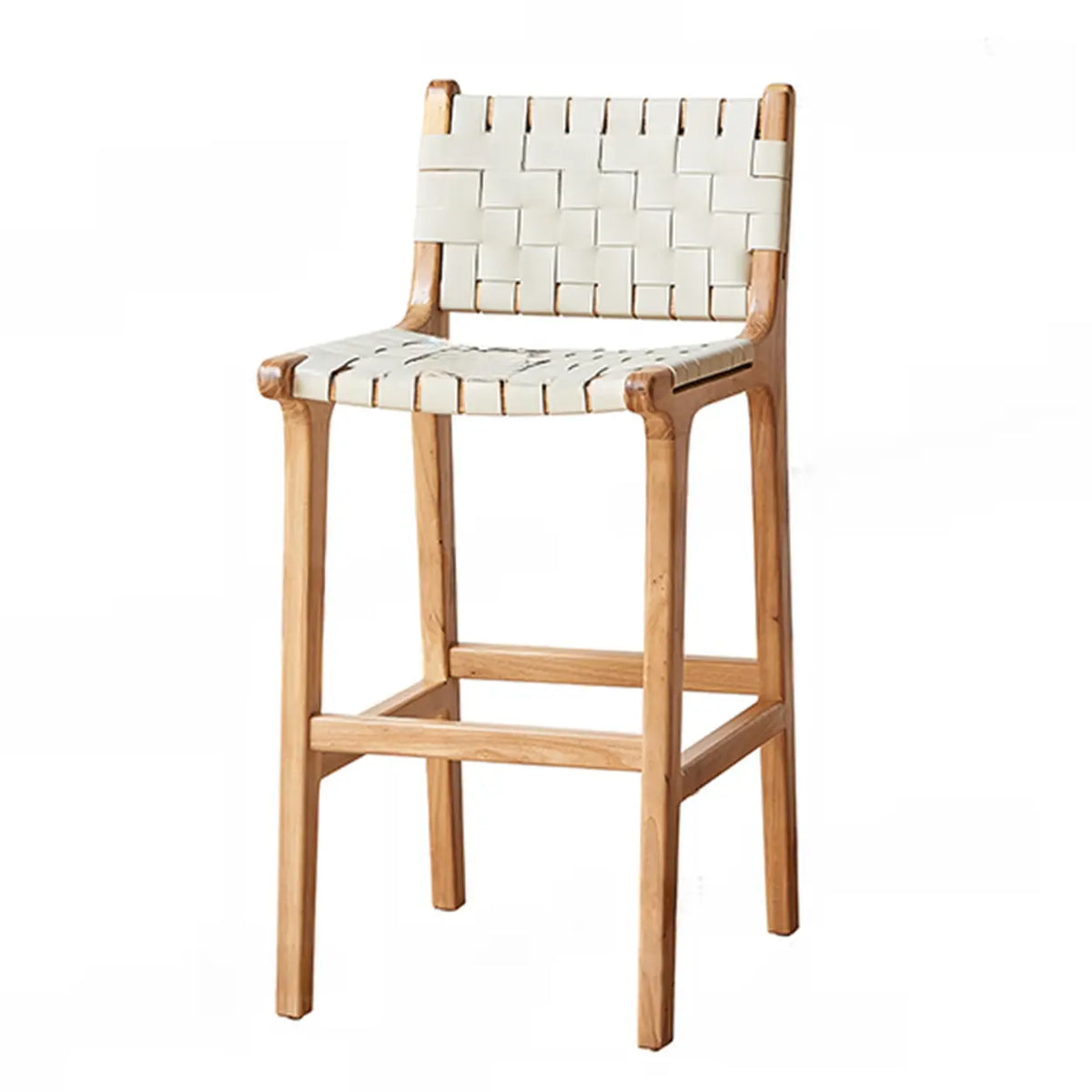 Scandinavian Woven Rope Wood Bar Stool with Low Back