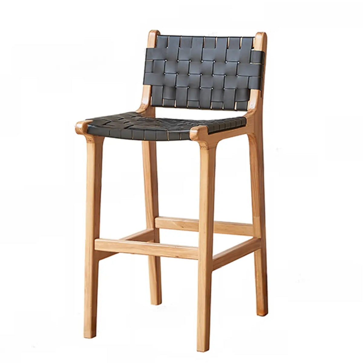 Scandinavian Woven Rope Wood Bar Stool with Low Back
