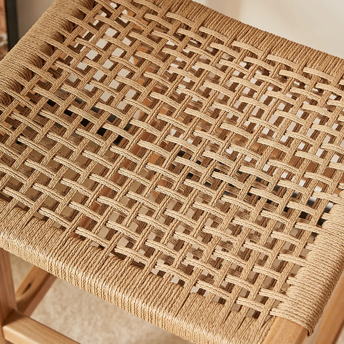 Scandinavian Woven Rope Wood Bar Stool with Low Back