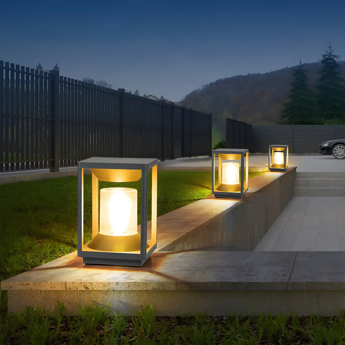 Simple Square Solar Outdoor Pathway Table Lamp Pillar Light