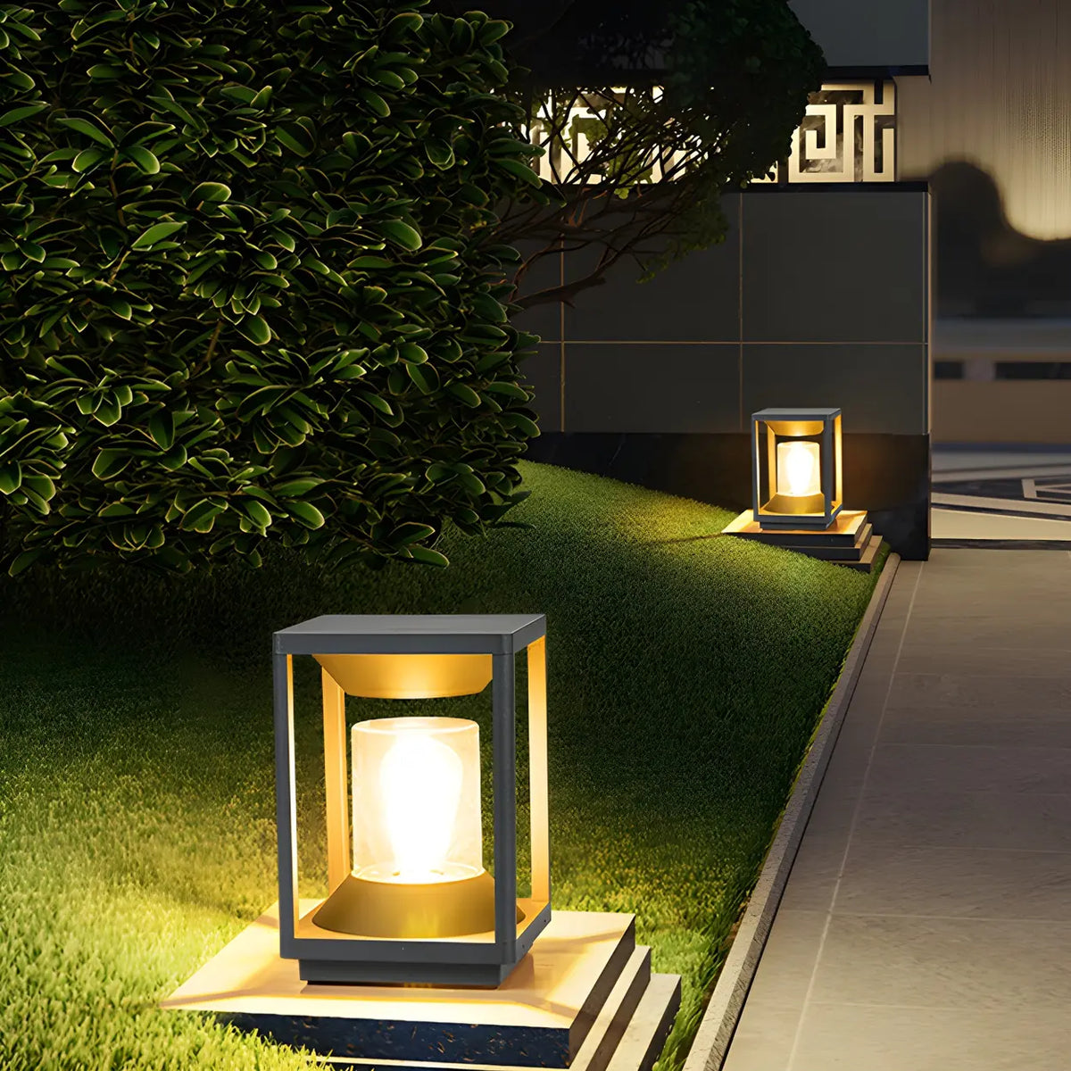 Simple Square Solar Outdoor Pathway Table Lamp Pillar Light
