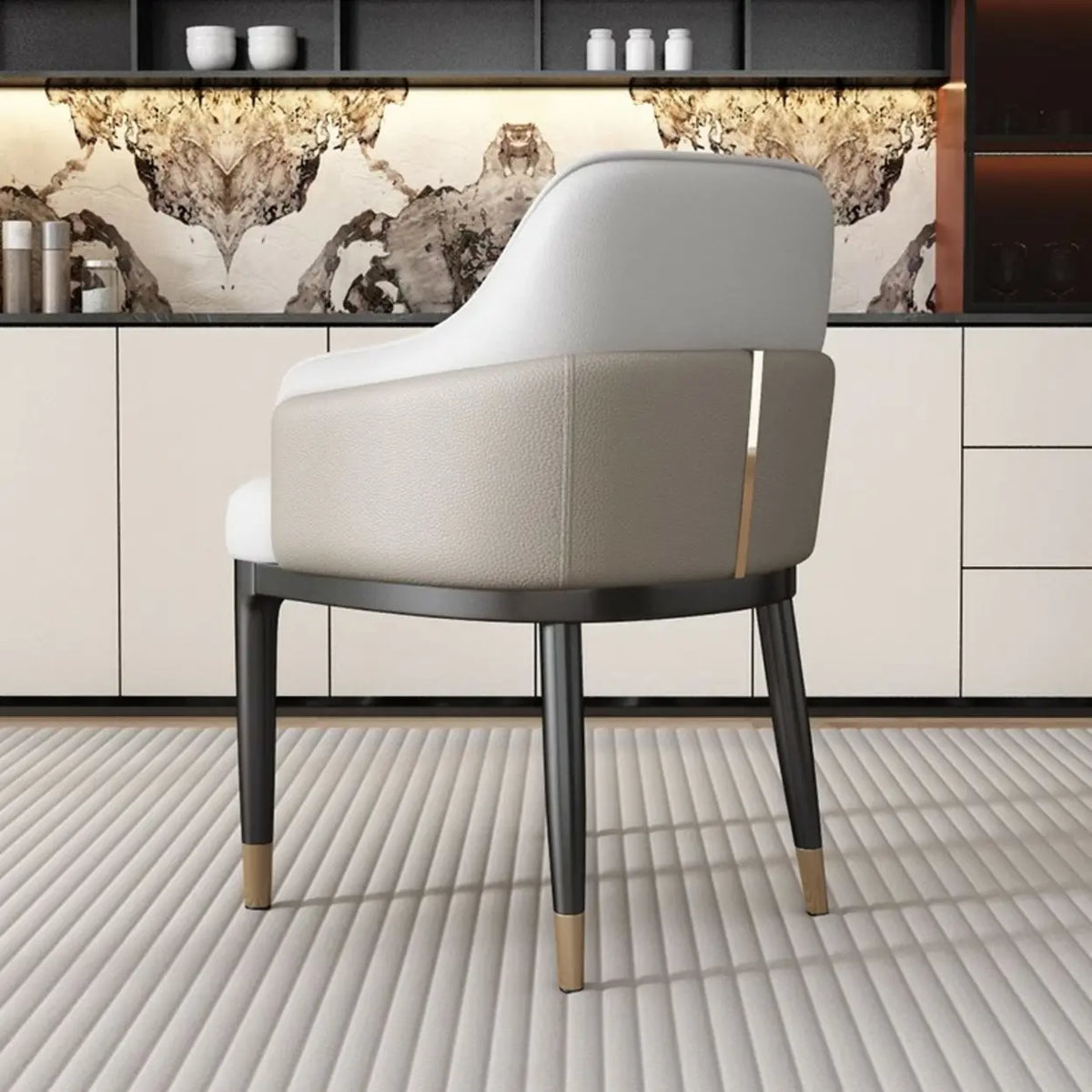 Sloped Arm Upholstered Dining Chair with Black Metal Legs