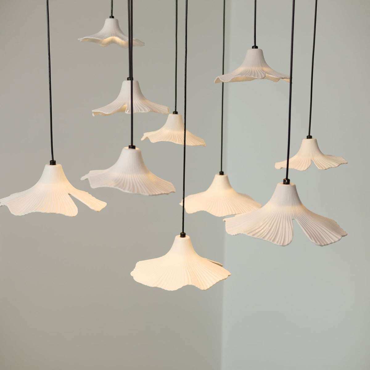 Sculptural Porcelain Ginkgo Leaf Wabi-sabi Pendant Light Chandelier