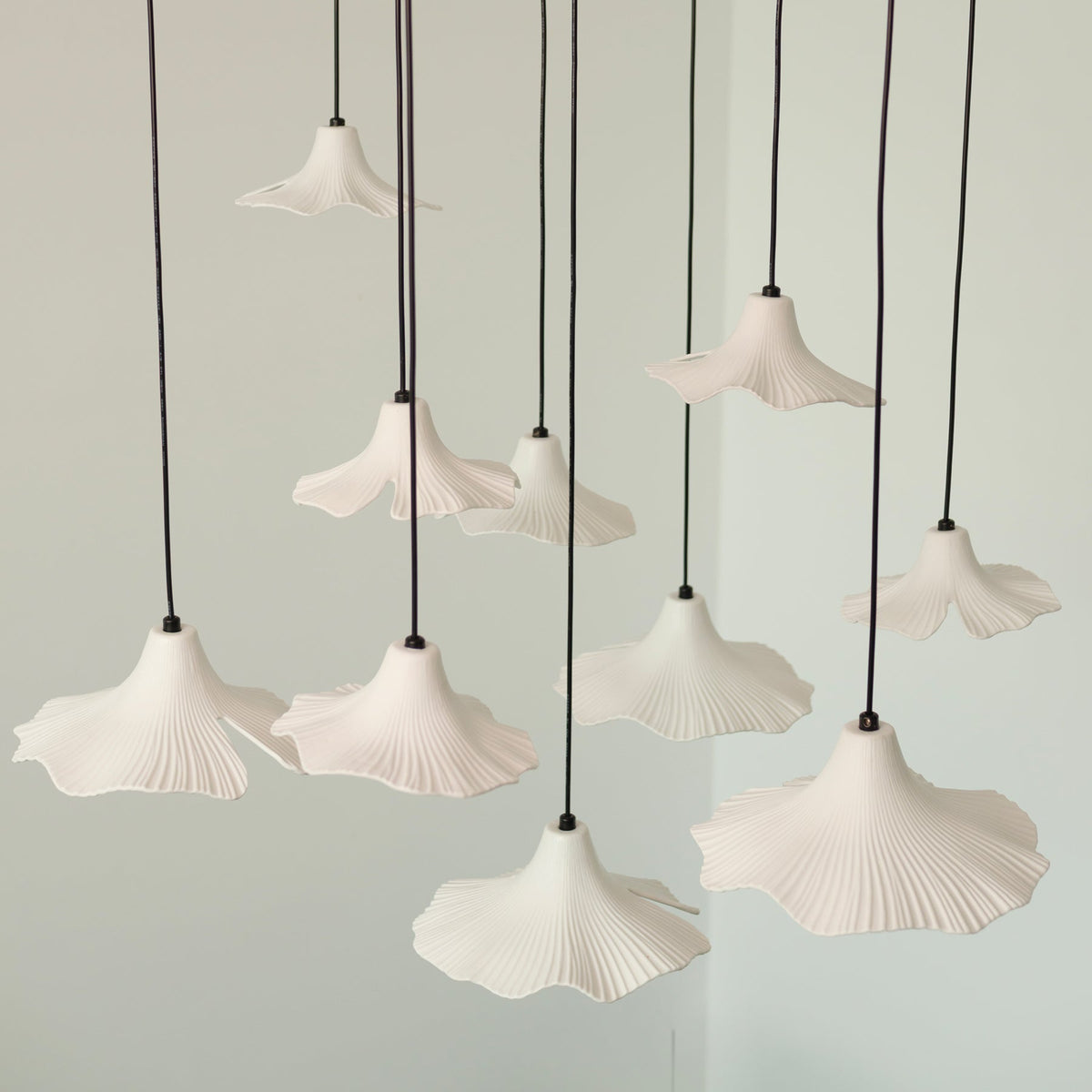 Sculptural Porcelain Ginkgo Leaf Wabi-sabi Pendant Light Chandelier