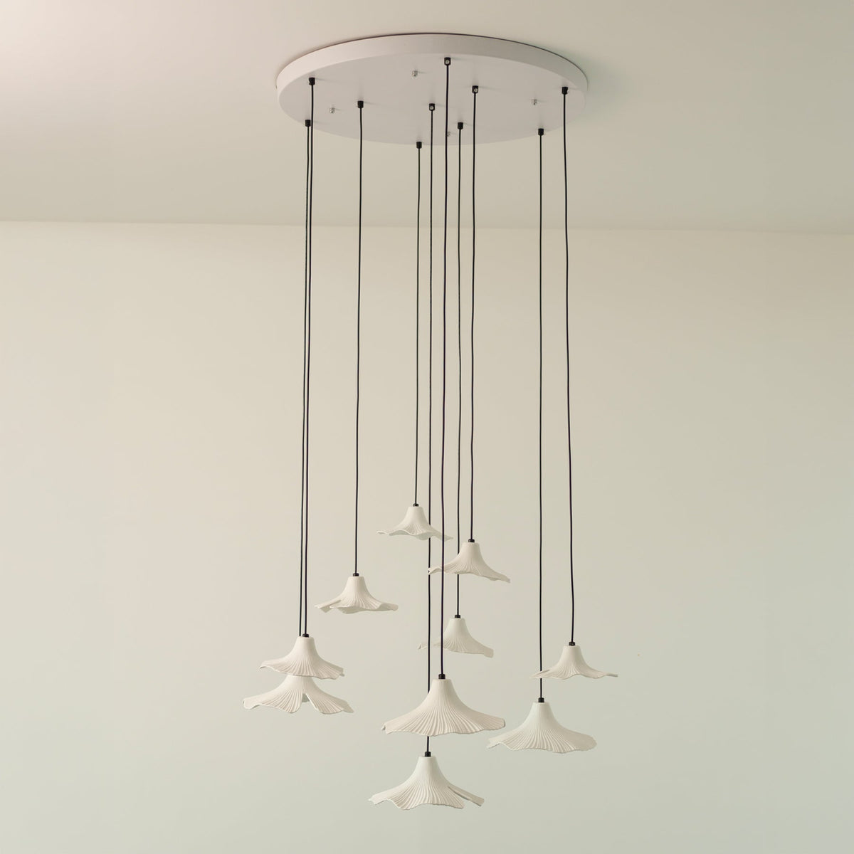 Sculptural Porcelain Ginkgo Leaf Wabi-sabi Pendant Light Chandelier