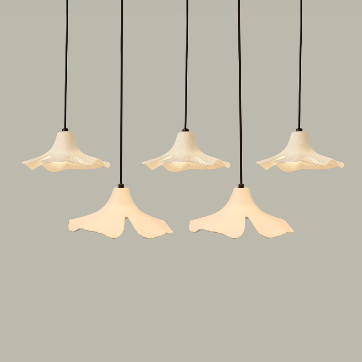 Sculptural Porcelain Ginkgo Leaf Wabi-sabi Pendant Light Chandelier