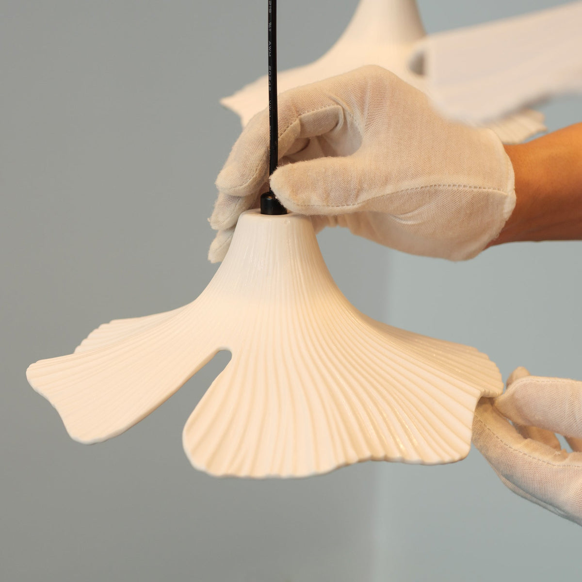Sculptural Porcelain Ginkgo Leaf Wabi-sabi Pendant Light Chandelier