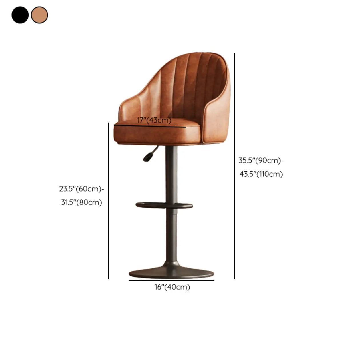Upholstered Leather Bucket Bar Stool with Arms and Low Back