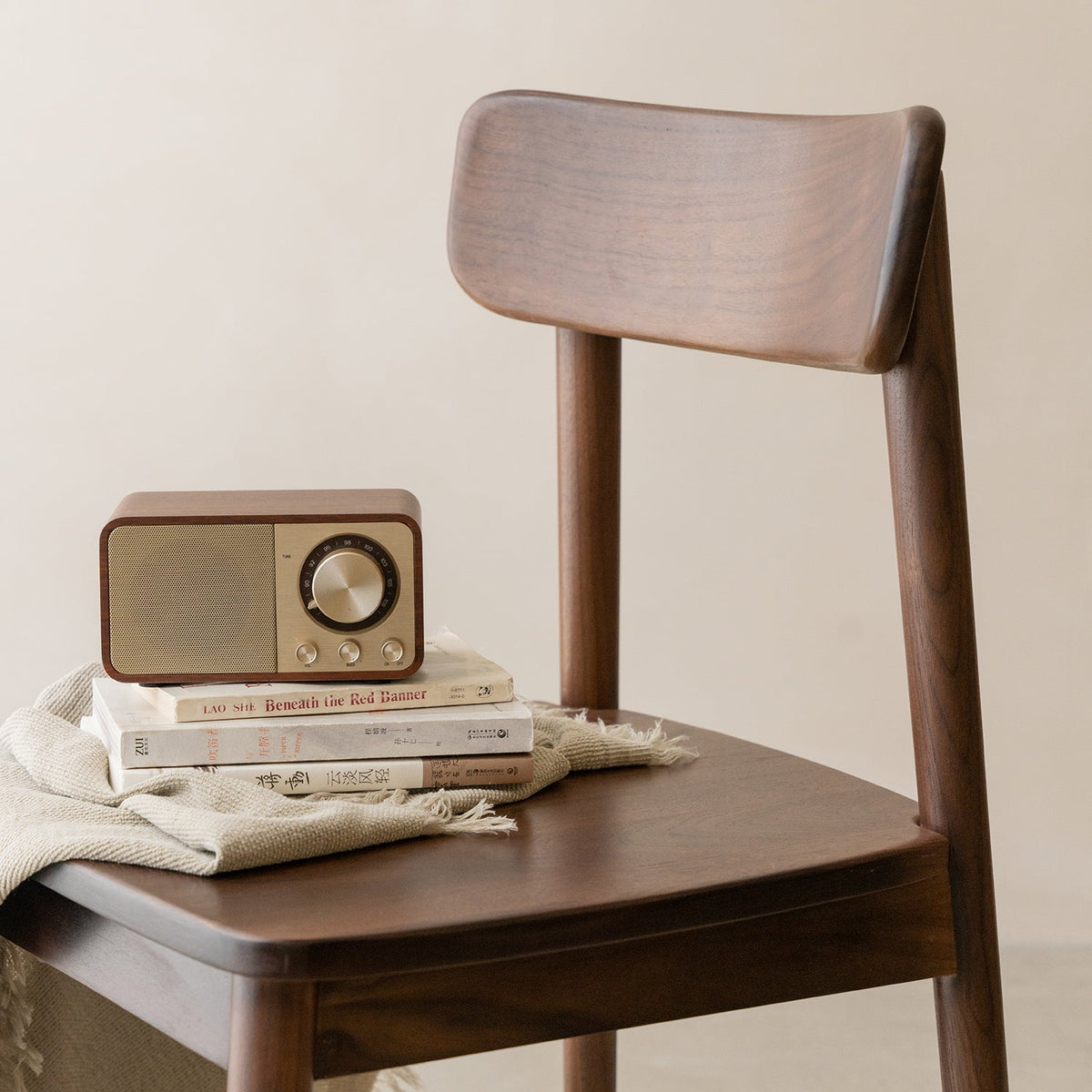 Japandi Walnut Wood Dining Chair GREEN