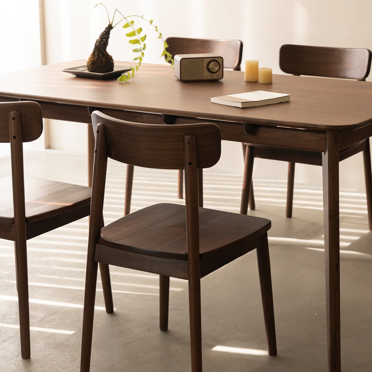 Japandi Walnut Wood Dining Chair GREEN