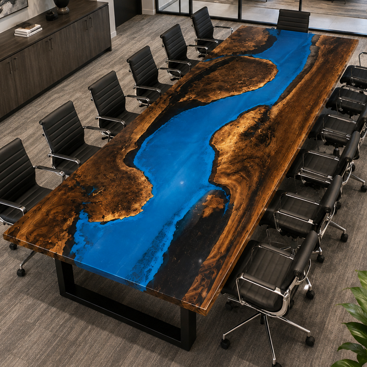 Walnut Blue River Conference Table, full tabletop view